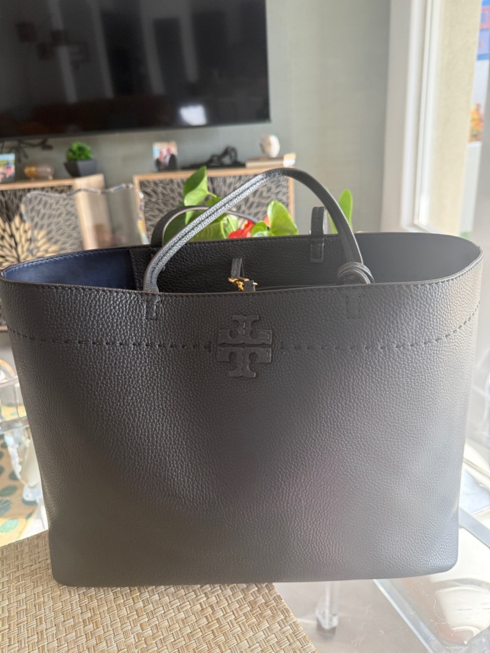 Tory Burch Black Pebbled Leather Tote